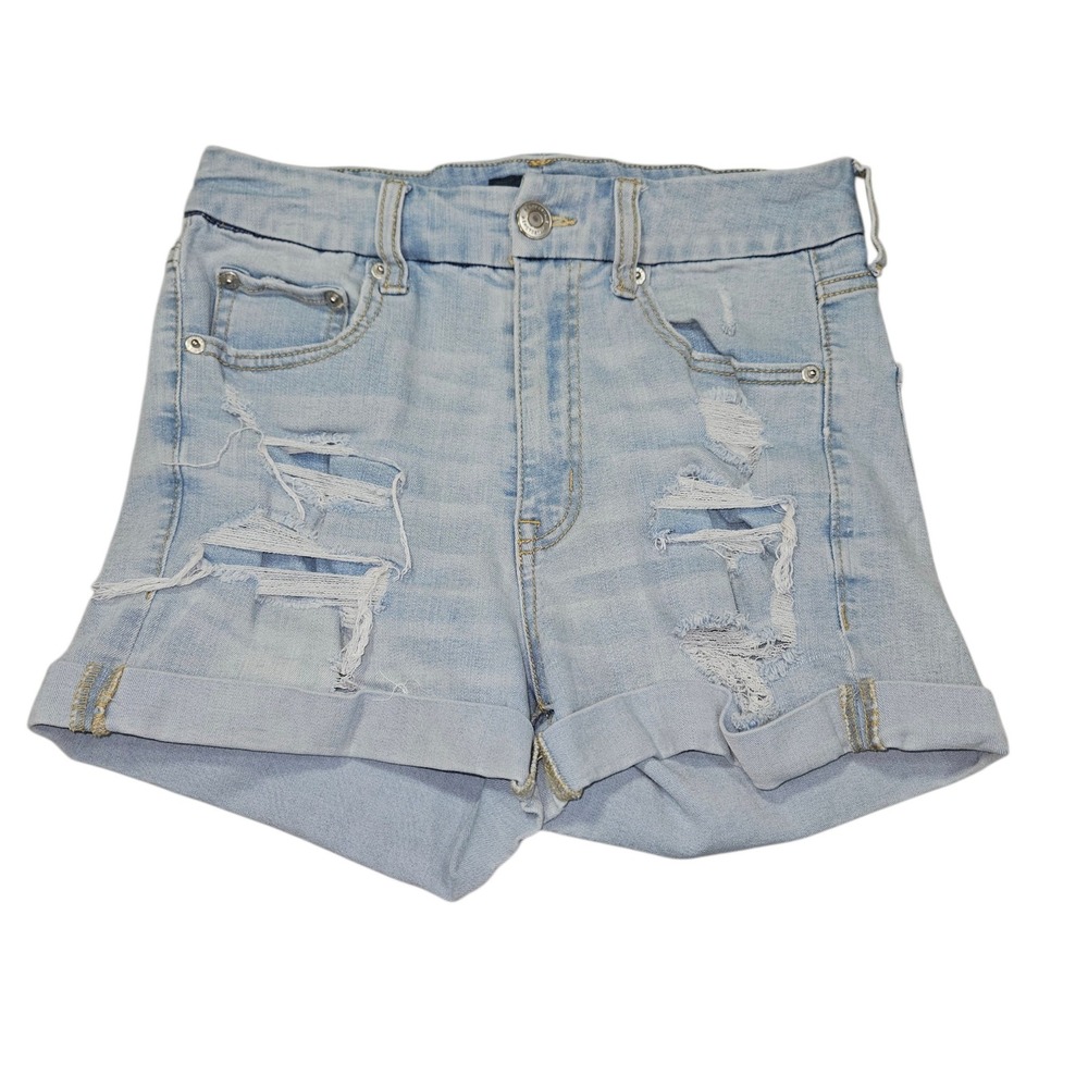 Aeropostale High Rise Curvy Distressed Denim Shorts Light Wash Sz 6